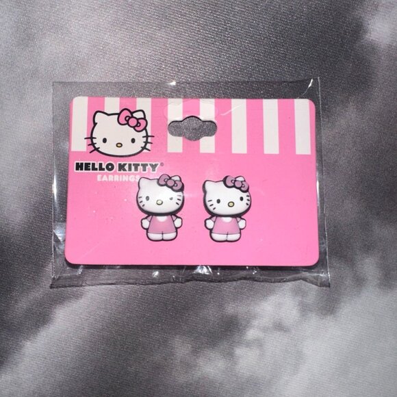 Hello Kitty By Sanrio Cute Pink White Front/Back Nickel-Free Stud Earrings NEW - Picture 2 of 3